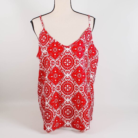 TECREW Women's Boho Red Floral V Neck Spaghetti Straps Tank Top Bandana Large - Picture 2 of 9